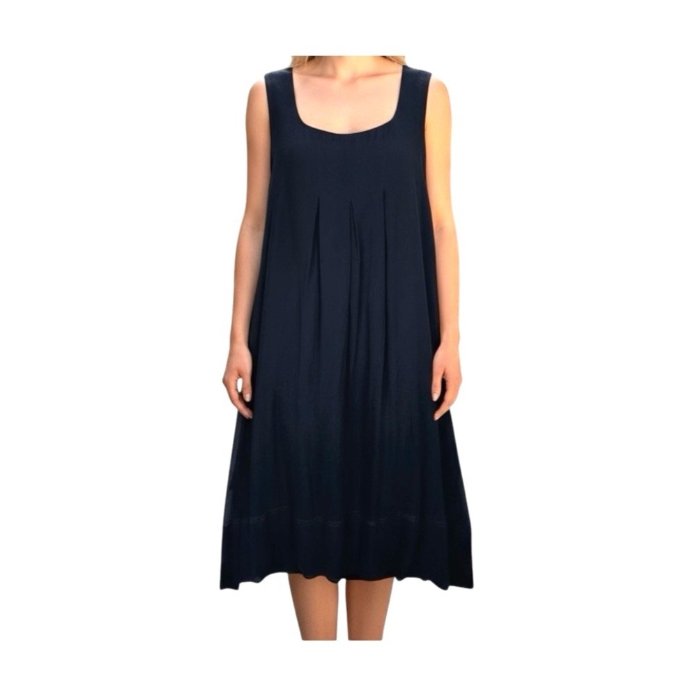 Pure DKNY 100% Silk‎ Shift Dress Womens S Navy Blue Sleeveless Lined Minimalist